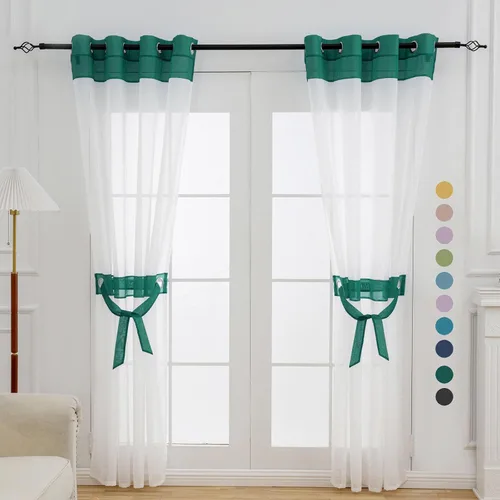Miniatura 20 de L.Z.E - Cortinas transparentes blancas y negras de 63 pulgadas de largo, 2 paneles para sala de estar, cortinas elegantes y modernas transparentes