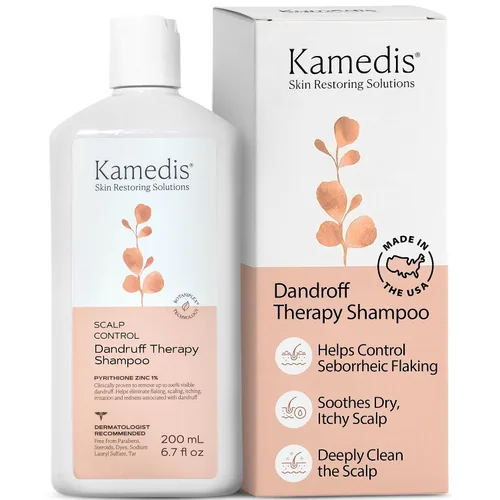 Kamedis Champú anticaspa para cuero cabelludo sensible y dermatitis seborreica, libre de crueldad, sin parabenos, 6.7 oz