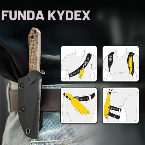 Miniatura 6 de Kizer Mini Harpoon Cuchillo de hoja fija con funda, cuchillo de caza de hoja de 3 V con mango de micarta, cuchillos pequeños EDC de hoja fija