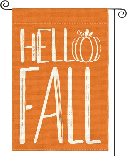 AVOIN colorlife Bandera de jardín de calabaza con texto en inglés «Hello Fall» de doble cara exterior, bandera decorativa de otoño para exteriores