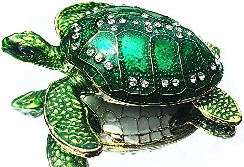 Waltz&F Caja de joyería de estaño con tachuelas de cristal de tortuga marina con biselado pintado a mano anillo titular de regalo del día de la madre