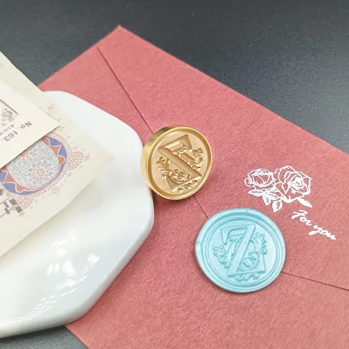 Miniatura 2 de Sello clásico de cera para sellar varios alfabetos, cabeza de latón, mango de madera, sellos de letras para tarjeta/sobre/regalo (sello, letra Z)