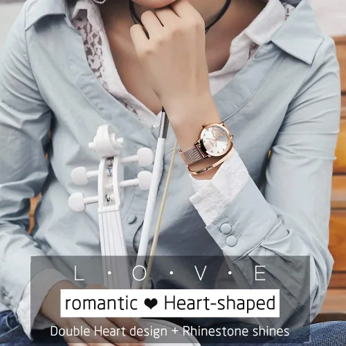 Miniatura 3 de OLEVS Relojes de oro rosa para mujer movimiento de cuarzo japonés con diamantes de corazón para niñas reloj de pulsera con correa de malla