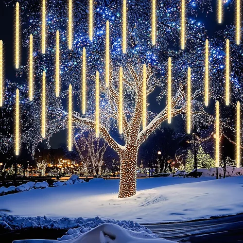 Miniatura 14 de Dazzle Bright 288 luces LED de Navidad, luces de lluvia de meteoritos de 11.8 pulgadas con 8 tubos, enchufe impermeable, luces de lluvia que caen
