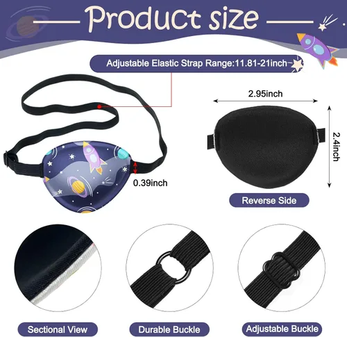 Miniatura 2 de Eurzom 8 piezas de parches oculares para niños, parche ocular ajustable reutilizable, lindo para niñas y niños, con correa elástica para el ojo Cool