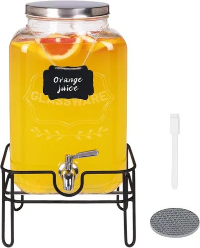 Miniatura 10 de Moretoes Dispensador de bebidas de vidrio de 1 galón para fiestas, dispensador de bebidas para jugo y té helado, tarro hermético de vidrio para té