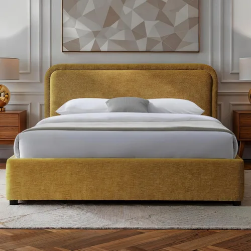 Miniatura 18 de Chloe - Cama de plataforma tapizada No requiere somier (borde negro, marco de cama queen)
