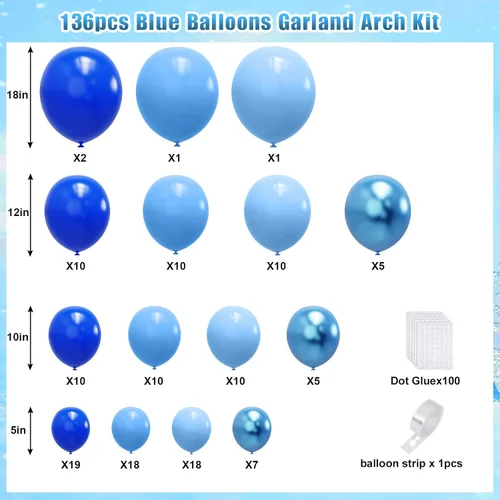Miniatura 2 de YMSZ Kit de arco de guirnalda de globos azules, globos azul marino, globo azul metálico para cumpleaños, baby shower, graduación 2026, decoraciones