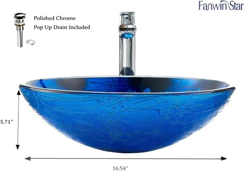 Miniatura 5 de Blue OceanMystery Series - Fregadero de baño de vidrio templado decorativo en azul estrellado Fregaderos de montaje superior sobre encimera