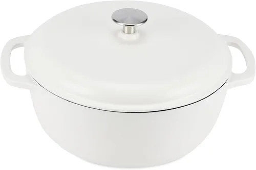Miniatura 10 de Amazon Basics Olla de horno holandés de hierro fundido con tapa, esmaltada, redonda, doble asa, resistente, pequeña, 4.3 cuartos de galón, azul
