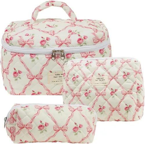 Miniatura 10 de Juoxeepy Bolsa de maquillaje de algodón, bolsa de cosméticos de viaje, bolsa de cosméticos acolchada, bolsa de aseo floral estética coqueta A01-3pcs