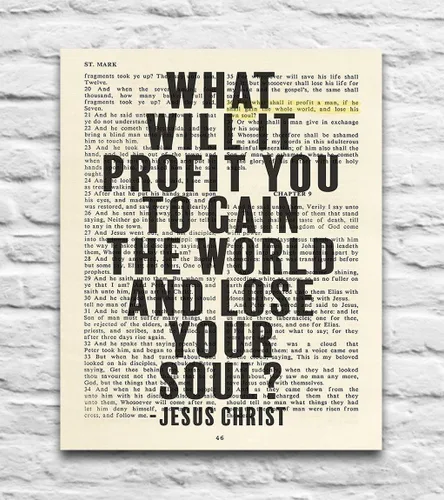 Miniatura 4 de What Will It Profit You To Gain the World and Lose Your Soul, cita de Jesucristo, Marcos 8:36, impresión de arte cristiano, sin marco, arte de pared