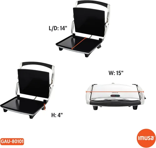 Miniatura 9 de IMUSA Prensa eléctrica Panini de acero inoxidable de 12 x 10 pulgadas con control de temperatura, placas antiadherentes para sándwiches, paninis a