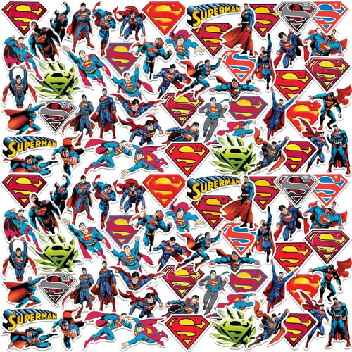 Superman Character Poses - Paquete variado de 100 calcomanías de vinilo troqueladas, calcomanías de acción de superhéroes DC para laptop, botella de