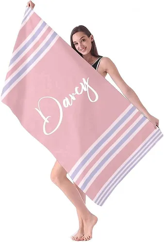 Miniatura 8 de Toalla de playa personalizada con nombres, toallas de playa personalizadas para adultos, mujeres y hombres, toallas de playa a rayas personalizadas