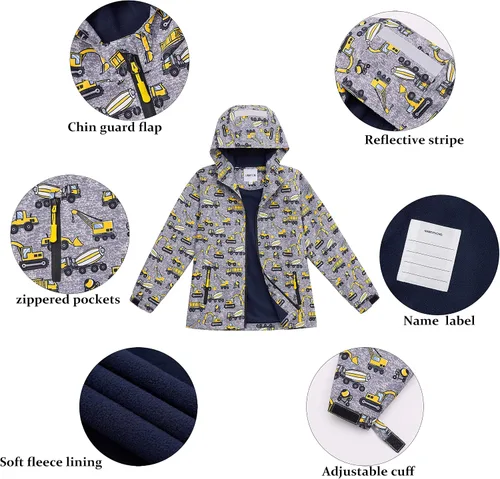 Miniatura 5 de UMMTOM Chubasqueros para niños, ligeros, impermeables, con capucha, de forro polar, rompevientos para niños