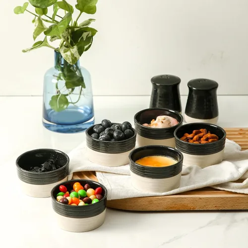 Miniatura 4 de Hasense Juego de 6 moldes de porcelana de 3 onzas, aptos para horno, color negro y gris ceniza, para creme brulee, souffle, inmersión y postres
