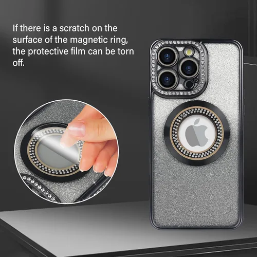 Miniatura 7 de Losin Funda magnética compatible con iPhone 15 Pro Max con purpurina compatible con MagSafe Funda de lujo con diamantes de imitación con logotipo