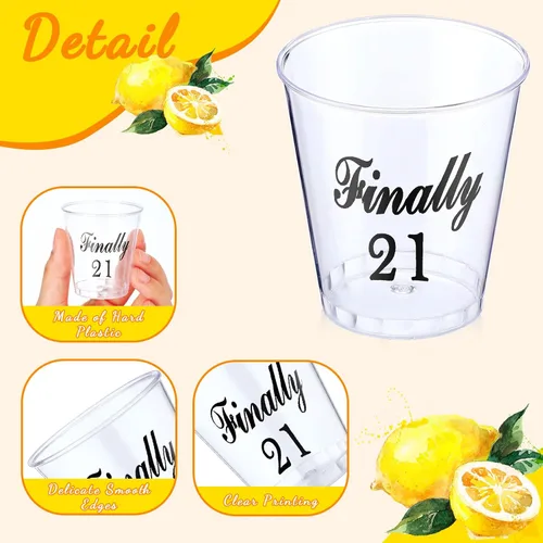 Miniatura 3 de Roshtia 100 vasos de chupito de 21 cumpleaños, finalmente, 21 vasos de chupito de plástico desechables, vasos de muestra de 2 onzas, vasos