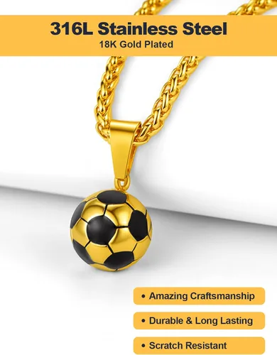 Miniatura 6 de U7 Cadena de fútbol americanobéisbol para hombre, acero inoxidable, chapado en oro de 18 quilates, collar de zapatos deportivos para correr