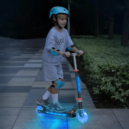 Miniatura 8 de TONBUX Patinetes para niños de 5 a 12 años, patinetes de 2 ruedas con tallo, ruedas y plataforma con luces geniales, patinete ajustable de 3 Negro