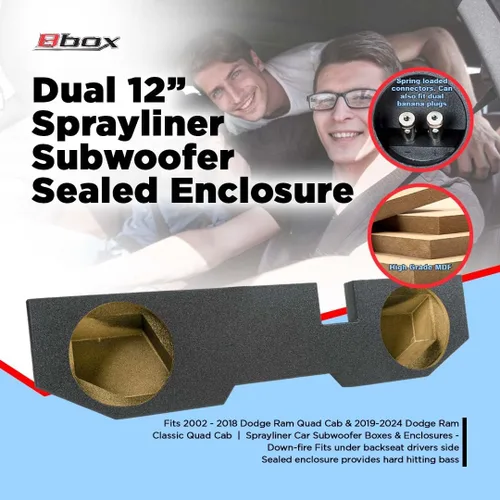 Miniatura 3 de Atrend Bbox - Caja sellada de subwoofer doble Sprayliner de 12 pulgadas, compatible con Dodge Ram Quad Cab 2002 - 2018, cajas y gabinetes