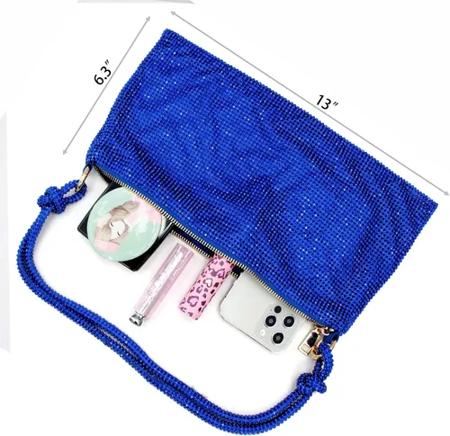 Miniatura 4 de Bolso Hobo plateado con diamantes de imitación, bolso de noche negro brillante para mujer, fiesta de graduación, boda