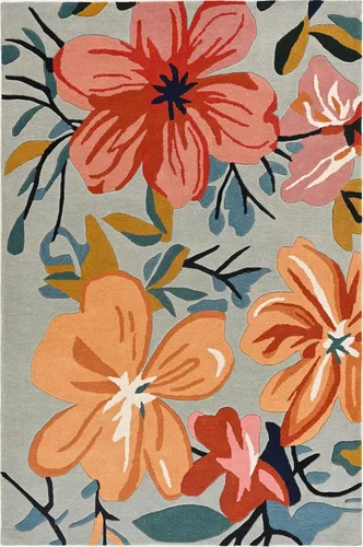 Restoration and Renovation Alfombra de lana floral copetuda a mano | Diseño moderno de flores coloridas, alfombra gruesa y suave para sala de estar,