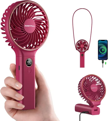 Miniatura 15 de SWEETFULL Ventilador portátil de mano, batería recargable de 5000 mAh, viento de 6 velocidades, pantalla digital LED, mini ventilador de viaje Negro