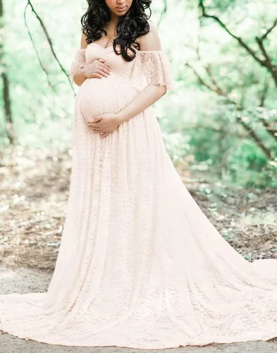 Miniatura 3 de ZIUMUDY Fotografía Vestido de maternidad fuera del hombro Encaje Baby Shower Vestido de novia embarazada