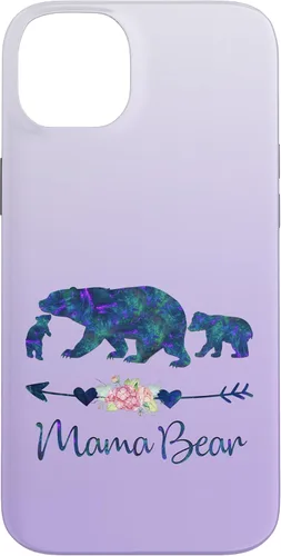 Miniatura 15 de Teal Blue Purple Floral Mama Bear and Two Cubs Silver Purple Case for iPhone 17