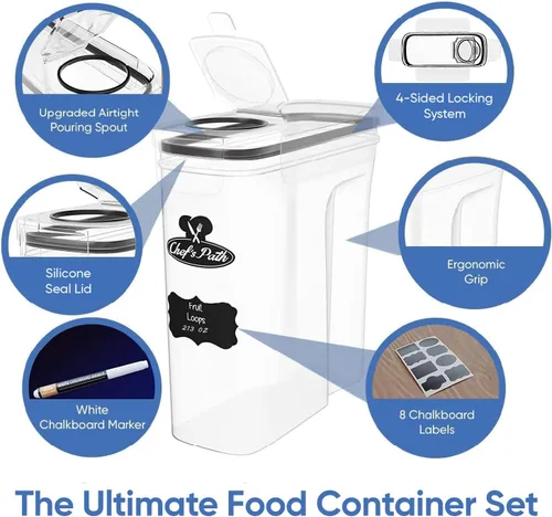 Miniatura 2 de Chef's Path Contenedores herméticos para almacenamiento de alimentos, juego de 2 (6 litros) para cocina y despensa, sin BPA para arroz, cereales