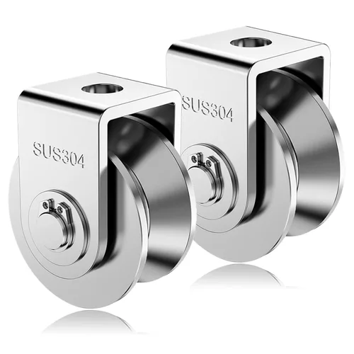 Miniatura 8 de Paquete de 2 ruedas de polea de acero inoxidable con ranura en V de 2 pulgadas, rodillos de puerta corredera de alta resistencia, rodamiento