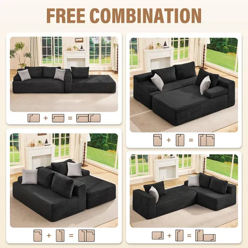 Miniatura 7 de Hobestluk Sofá modular modular sin hueso, sofá en forma de L, sofá modular de 3 asientos, sofá modular de espuma viscoelástica para muebles de sala