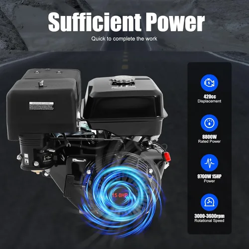 Miniatura 2 de Motor de gas 15HP 420CC 4 tiempos OHV monocilindro horizontal de gasolina motor de gasolina Go Kart Motor de retroceso manual 9KW 3600RPM 190F
