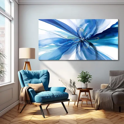 Miniatura 2 de HKDGOKA Lienzo grande para pared, diseño abstracto azul y blanco, con diseño de flores degradadas, pinturas modernas, listas para colgar, sala