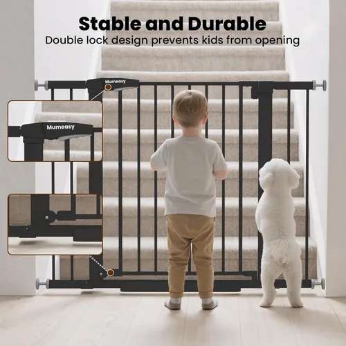 Miniatura 4 de Puerta de bebé para escaleras, puerta de perro de cierre automático de 26 a 40 pulgadas para puertas, puerta infantil montada a presión con puerta