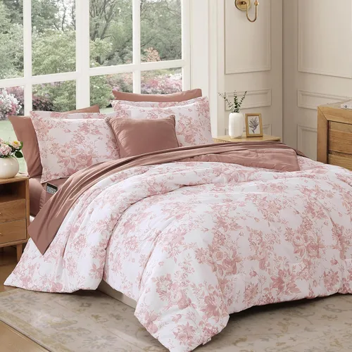 Miniatura 8 de BLOOMHAVEN Juego de edredón tamaño individual XL, juego de ropa de cama de 5 piezas con rosas florales para todas las estaciones, cama en una bolsa
