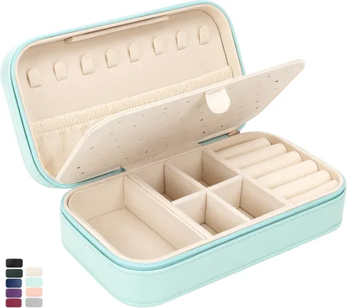 DesignSter Joyero de viaje, estuche portátil de piel sintética, pequeñas cajas de joyería para regalos, organizador de joyas de viaje para mujeres,