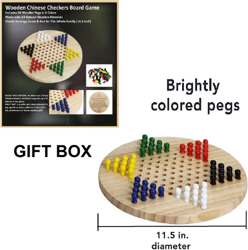 Miniatura 8 de Win SPORTS Tablero de damas chinas, juego de estrategia clásico y diversión para toda la familia, incluye 60 clavijas de madera en 6 colores, hechas