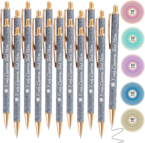 Miniatura 13 de Hasta 100 bolígrafos personalizados con nombre a granel, bolígrafo con purpurina de impresión personalizada, grabado gratis, texto con logotipo
