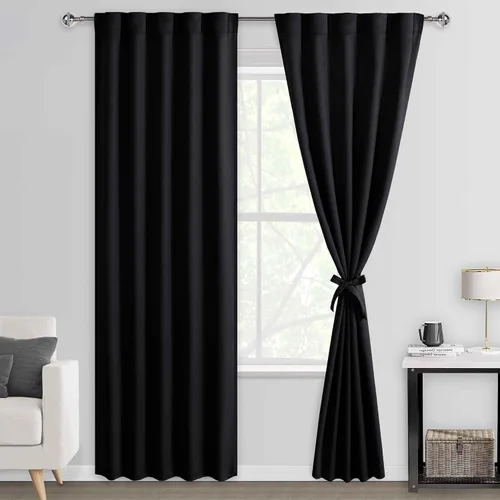 Miniatura 52 de DWCN Cortinas opacas con pestaña trasera para ventana - Cortinas opacas con bolsillo para barra para oscurecer la habitación para dormitorio/sala