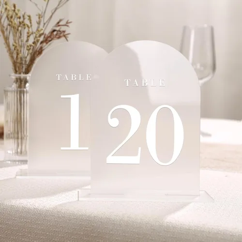 Miniatura 12 de UNIQOOO Números de mesa de arco esmerilado para boda 1-15 con soportes, lámina de oro impresa en acrílico de 5x7, signos de exhibición y soportes