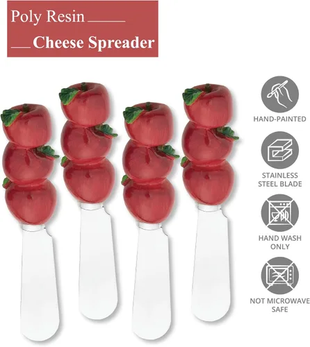 Miniatura 3 de Supreme Housewares Esparcidores de queso de manzana, asas de resina pintadas a mano con cuchillas de acero inoxidable para untar queso crema