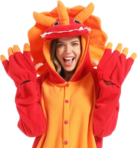 Miniatura 6 de dressfan Disfraz de dragón de Triceratops de animal, disfraz de dinosaurio, Navidad, Halloween, cosplay, pijama, unisex, para adultos y adolescentes