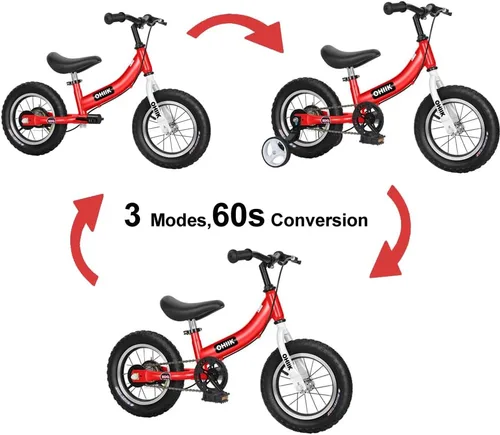 Miniatura 2 de Bicicleta de Equilibrio OHIIK 2 en 1 para Niños de 2 3 4 5 6 7 Años de Edad, Bicicleta de Equilibrio a Pedales, Bicicleta para Niños de 12 14 16 Rojo