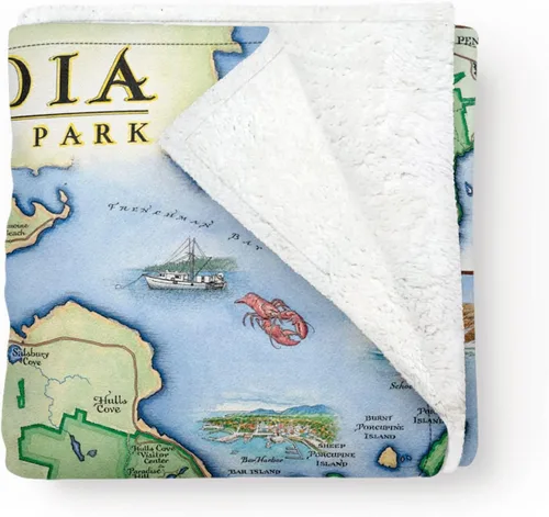 Xplorer Maps Manta de forro polar del Parque Nacional Acadia | Manta de 58 x 50 pulgadas | Arte original dibujado a mano |