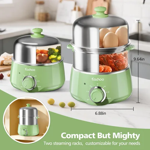 Miniatura 6 de Cocedor de huevos duros - CACHOO olla de huevos de acero inoxidable rápida de 14 huevos con temporizador de 30 minutos y apagado automático, Verde