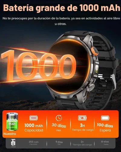 Miniatura 3 de Relojes inteligentes para hombres (batería de 100 días/linterna), reloj inteligente militar impermeable de 5 ATM con frecuencia cardíaca, sueño