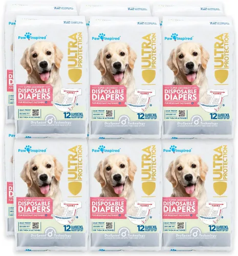 Miniatura 10 de Paw Inspired Pañales desechables para perras Pañales para perros hembra con ultra protección Pañales para perros en celo, que se orinan por